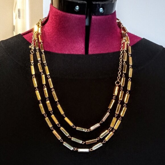 Two Gold Rectangle Link Fashion Necklaces - Picture 1 of 4